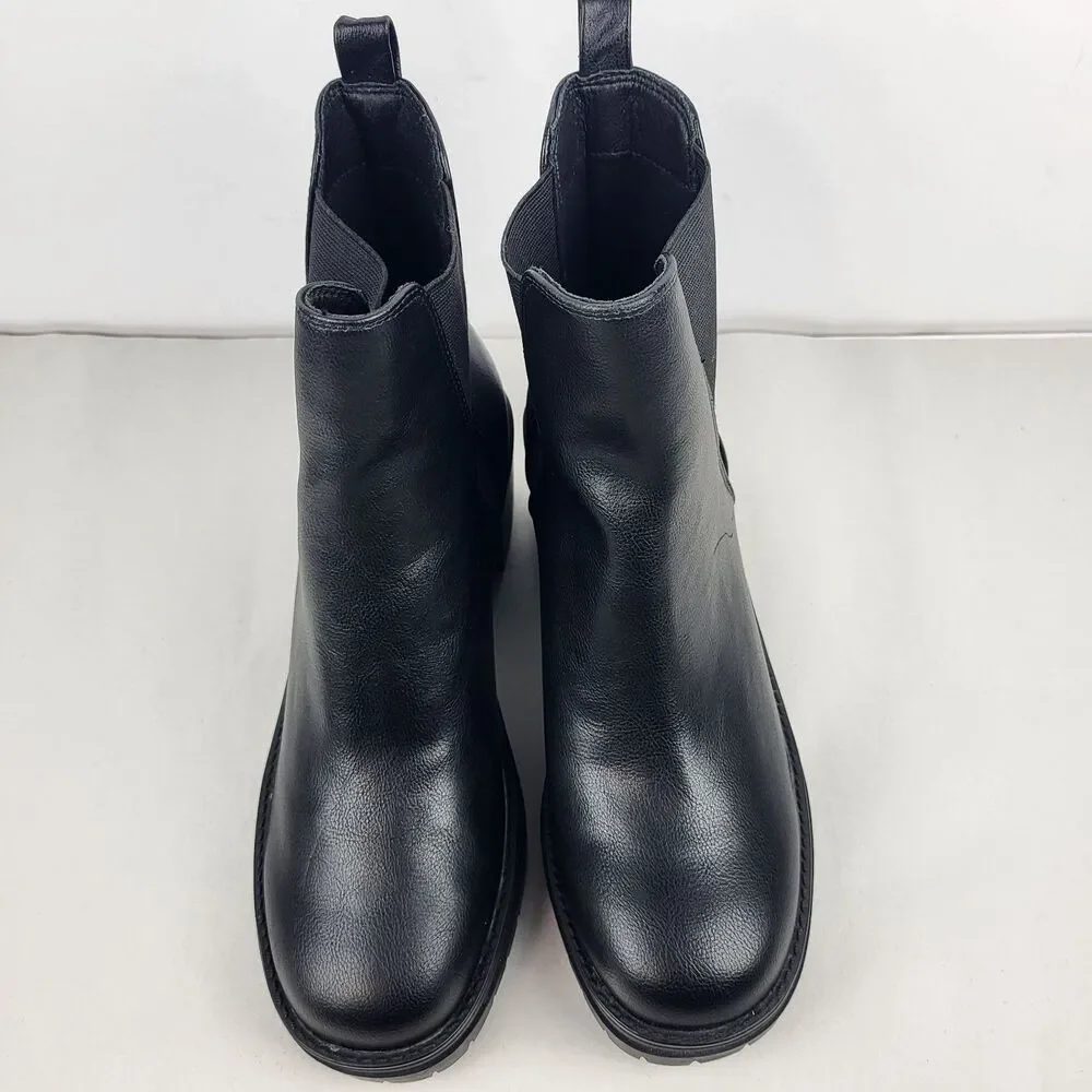 MIA Rusty Chelsea Pull On Lug Sole Booties Black Elastic Closure Size 11